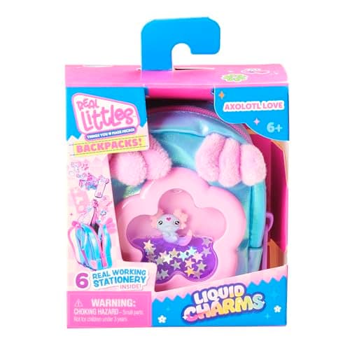 REAL LITTLES Liquid Charms, 1 Liquid Filled Micro-Sized Backpack with Window & Tiny Animal Charm Bobbing Inside, Reveal 6 Cute Tiny Animal Themed Stationery Surprises - Styles May Vary — view 4