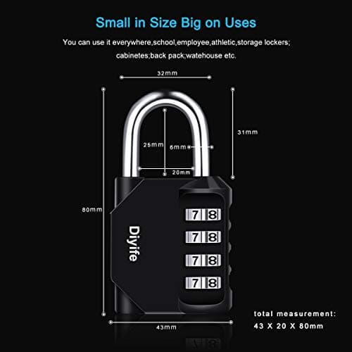 Diyife Combination Padlock, Weatherproof 4 Digit Resettable Locker Lock — view 2