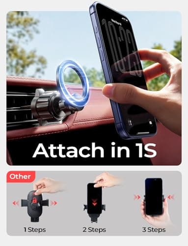LISEN for MagSafe Car Phone Mount -Strong Magnets Magnetic Phone Holders for Your Car 2-in-1 Vent Dashboard Magnet Cell Phones Holder Mounts Car Accessories Gitfs for Men Women fit iPhone, CarbonFiber — view 4