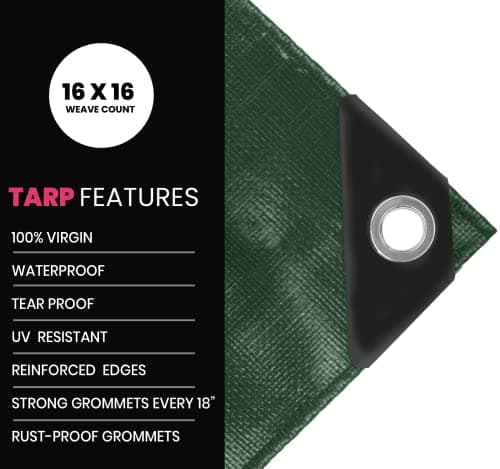 PROTARP Extreme Heavy Duty 22 Mil Tarp Cover, Waterproof, UV Resistant, Rip and Tear Proof, Poly Tarpaulin with Reinforced Edges for Roof, Camping, Patio, Pool, Boat. (Green/Black 12′ X 20′) — view 3