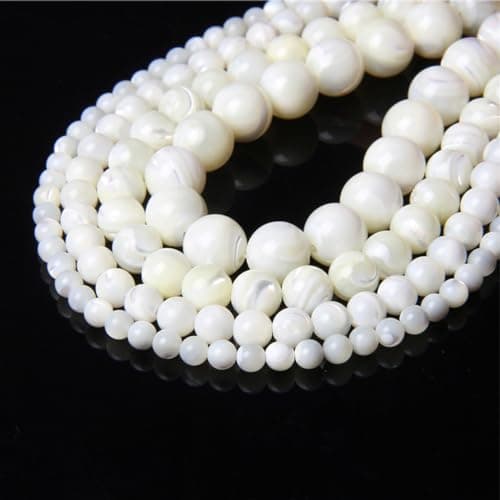 HAAMIIQII 60pcs 6mm Natural White Mother of Pearl Shell Beads Round Loose Gemstone Beads for Jewelry Making Strand 15 Inch — view 2