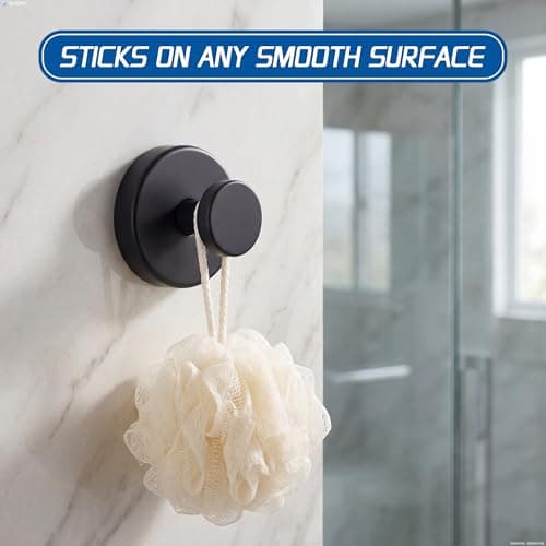 klasit Suction Cup Hooks for Shower, No-Drill Towel & Robe Hooks for Bathroom, Glass Door, Mirror & Tile, 4 Pack, Matte Black – Ideal for Hanging Towels, Bathrobes & Loofahs — view 3