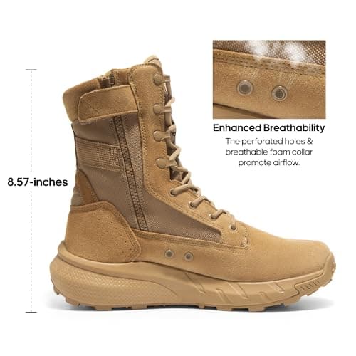 NORTIV 8 Men's Breathable Tactical Military Work Boots Side Zipper Lightweight Hiking Motorcycle Combat Boots Peakforce,Size 10,Coyote,SNMT242M — view 4