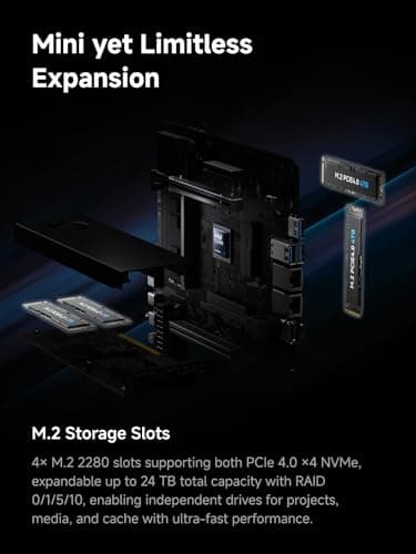 MINISFORUM MS-02 Ultra Mini Workstation PC, Intel Core Ultra 9 285HX (24C/24T, up to 5.5GHz), PCIe 5.0 x16, 4× DDR5 Slots, 4× M.2 Slots, USB4 v2 80Gbps, Dual 25GbE+10GbE+2.5GbE, Wi-Fi 7, 350W PSU — view 5