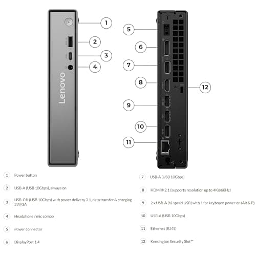 Lenovo ThinkCentre neo 50q Gen 5 Mini Desktop PC, Intel Core i5-13420H 8-Core, 8GB DDR5 RAM, 512GB SSD, WiFi 6E, Bluetooth 5.3, Dual Display, USB-C, Windows 11 Pro - Business Office Remote Work — view 3