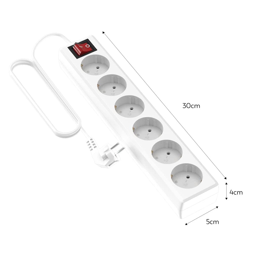 Garza Power - Regleta de 6 enchufes con Interruptor y Toma de Tierra | Ladrón múltiple de 1.4 Metros | hasta 3680W | Protección Infantil |Cable H05W-F 3G | Color Blanco — view 4
