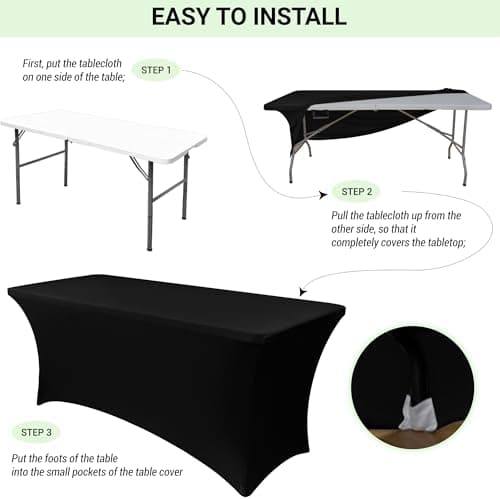 Obstal 4Ft Stretch Spandex Table Cover for Standard Folding Tables - 2 Pack Universal Rectangular Fitted Tablecloth for Party, Banquet, Events, Trade Show (Aqua, 48L x 24W x 30H Inches) — view 4