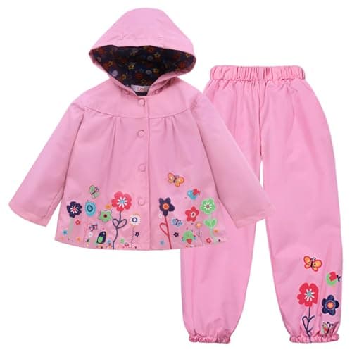 LZH Girl Baby Kid Waterproof Hooded Coat Jacket Outwear Suit Raincoat Hoodies with Pants Pink 3T(For Age 2-3Y)