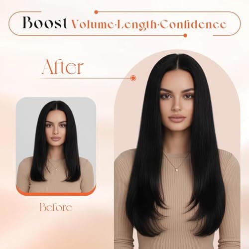 Sunny Hair Clip in Hair Extensions for Women 22inch 120g Remy Human Hair Extensions Clip in Human Hair Extensions Straight Human Hair Clip in Extensions Jet Black 7pcs — view 5