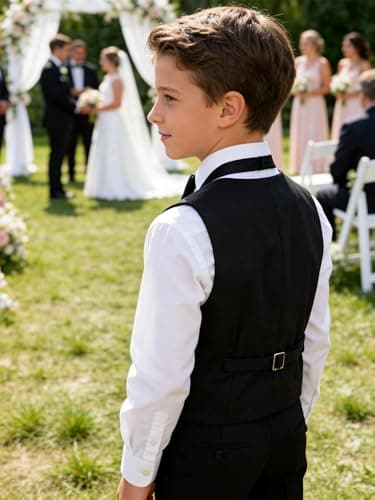 LOLANTA Suit Vest for Boy Slim Fit V Neck 3 Buttons Formal Outfit Dress Waistcoat with Pockets (Black, 11-12 Years)