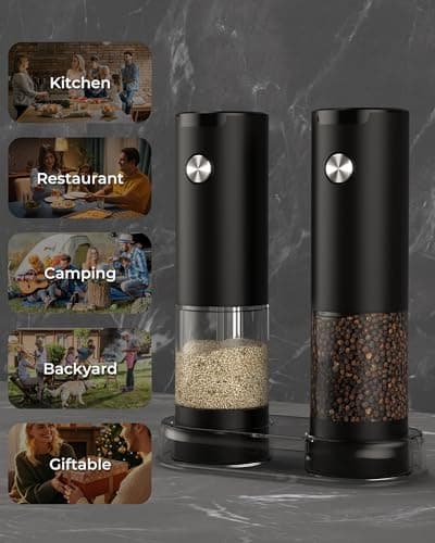 Electric Salt and Pepper Grinder Set, Automatic Battery Salt and Pepper Shakers，6 Adjustable Coarseness with LED, 100ml Upgraded Larger Capacity Pepper Mill Shakers for Kitchen, Dining and Gifts — view 6