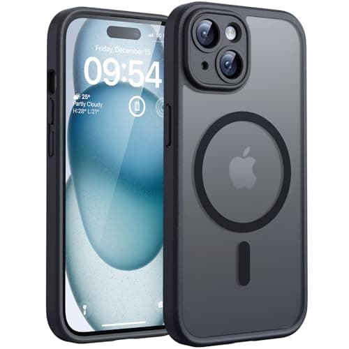 TOCOL Magnetic for iPhone 15 Case, Upgraded Full Camera Protection, Fit for MagSafe, Rugged Phone Case for iPhone 15 6.1 Inch, Drop Protection, Anti-Scratch, Black