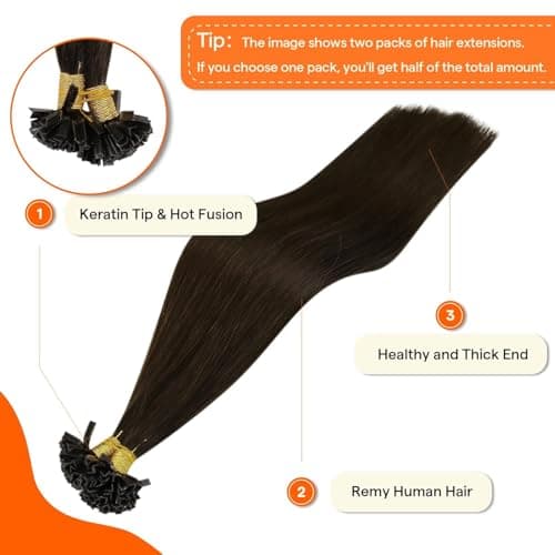 Full Shine K Tip Human Hair Extensions, 2 Darkest Brown Brunette, 16 Inch, 50G, Keratin Fusion Prebonded Tip, Soft Lob, Subtle Waves, Campus Formal, Office Party, Polished Everyday, Seamless Brunette