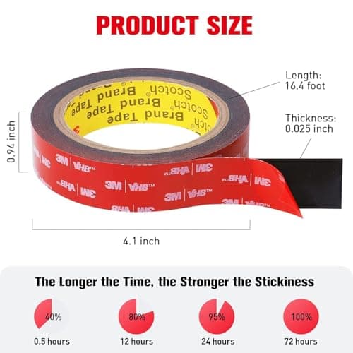 Double Sided Tape Heavy Duty, Adhesive Mounting Tape Waterproof, 16.4 FT x 0.94 in, Strong Foam Tape for Walls, Automotive, Home Office Decor — view 5