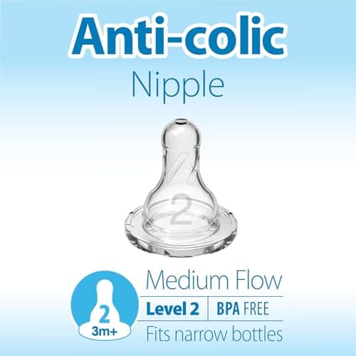 Dr. Brown’s Natural Flow Level 2 Narrow Baby Bottle Silicone Nipple, Medium Flow, 3m+, 100% Silicone Bottle Nipple, 6 Count