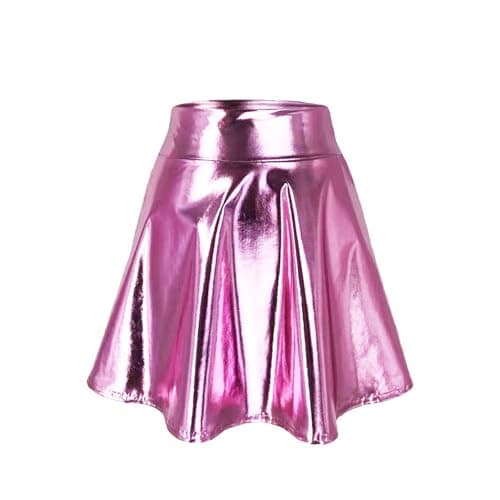 Women Shiny Metallic Ballet Dance Skirt Pleat Mini Skirts Scooter Skater Cheerlead Skirt High Waist Athletic Skort Pink S — view 4
