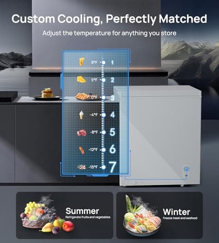 5.1 Cu.Ft Chest Freezer, Small Compact Deep Freezer with Adjustable 7 Thermostat,2 Removable Baskets, Energy Saving, Quiet Top Open Door Mini Meat Freezer with LED Light for Garage Outdoor Home Office — view 2