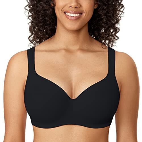 DELIMIRA Women's Balconette Bra Plus Size Full Coverage Tshirt Seamless Underwire Bras Back Smoothing Black 40DD