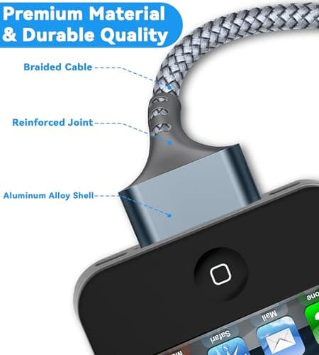 Herfair 2Pack USB to 30 Pin Charger Cable Nylon Braided USB Charging Cord Compatible with iPhone 4/4s/3G/3GS & iPad 1 2 3 & iPod Touch 4 3 2 1 Classic/Nano 2 3 4 5 6 (3FT) — view 4