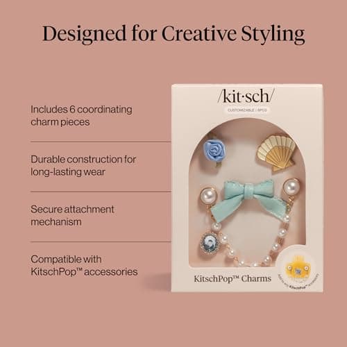 Kitsch KitschPop™Charm Sets – Interchangeable Charms For Hair Clips, Hair Brushes | Durable Assorted Cute Charms | Compatible with KitschPop™Hair Accessories - Coastal Cottage, 6pcs — view 3