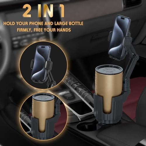 bokilino Phone Holders for Your Car, 2 in 1 Universal Cup Holder Expander Adjustable Base with Phone Mount, Long Arm with 360°Rotation Cup Holder Phones Mount for Car Compatible with All Smartphones — view 2