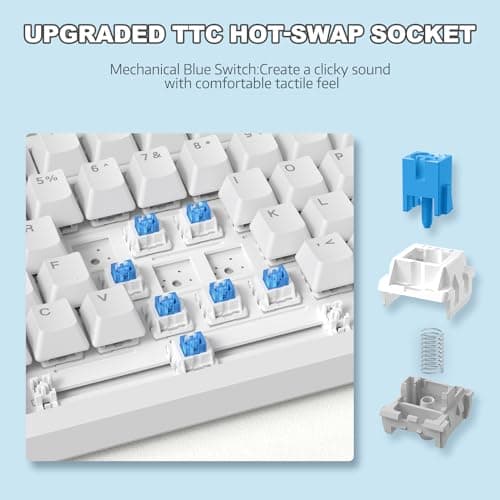 ATTACK SHARK Ajazz AK820 Mechanical Keyboard with CNC Knob Control,75% Gasket Mount Keyboard and Detachable USB Wired Gaming Keyboard for Win/Mac,Blue Light,NKRO,Blue Clicky Switch(White) — view 4