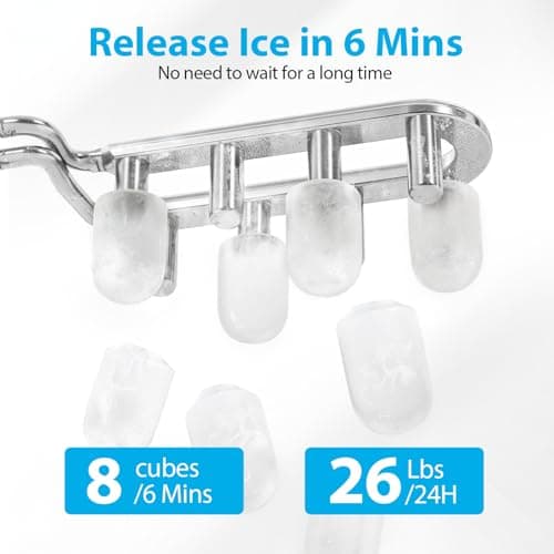 Aeitto Ice Maker Countertop 26lbs/24H, Ice Machine 8 Ice Cubes Ready in 6 Mins, 2 Sizes of Bullet Ice Portable Ice Makers with Basket & Scoop, Auto Self-Cleaning for Home/Kitchen/Office Stainless — view 3