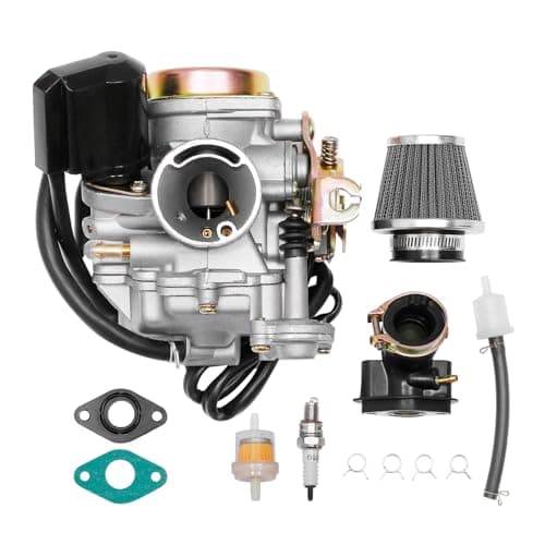 PD18J Carburetor 18mm Replacement for GY6 49cc 50cc 80cc 139QMB 139QMA 4 Stroke Moped Engine for Taotao Kymco Scooter with Fuel Filter Spark Plug Intake Manifold