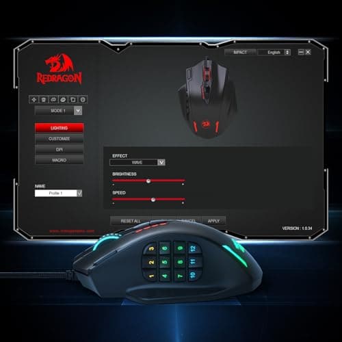 Redragon M908 Impact RGB Gaming Mouse, 12,400 DPI Wired Laser MMO Mouse with High Precision Actuation, 12 Macro Side Buttons and 16.8 Million Customized Breathing Backlight for PC/Laptop — view 5