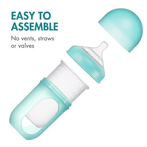 Boon Nursh Bottles - Silicone Baby Bottles Help Ease Colic Symptoms - Formula and Breast Milk Only Touch Food-Grade Silicone - Medium Flow - 8 Oz - Blue — view 2
