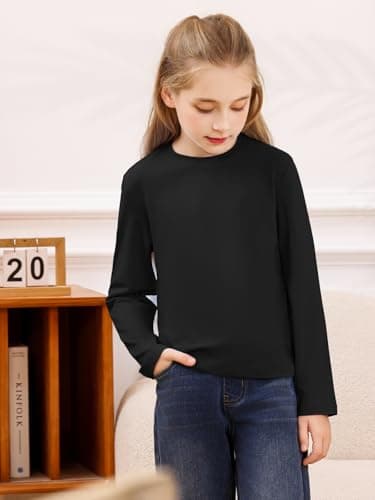 STYDAZZ Girls Long Sleeve T-Shirts Soft Basic Crewneck Tees for Kids Everyday Casual Tops Black 130 — view 2