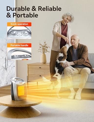 GiveBest Portable Electric Space Heater with Thermostat, 1500W/750W Safe and Quiet Ceramic Heater Fan, Heat Up 200 Square Feet for Office Room Desk Indoor Use, Silver — view 5