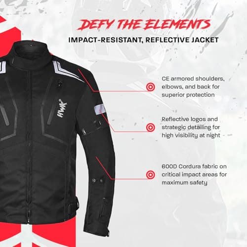 HWK Motorcycle Jacket for Men and Women Scorpion with Cordura Fabric for Enduro Motocross Motorbike Riding, All-black, Large — view 2