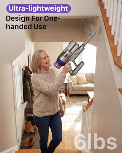 Cordless Stick Vacuum Cleaner for Home: 550W 45KPa Powerful Suction with HEPA Filter,55 Min Runtime, LED Display, Anti-Tangle Brush,Rechargeable Battery,Lightweight for Pet Hair,Carpets & Hard Floors — view 3