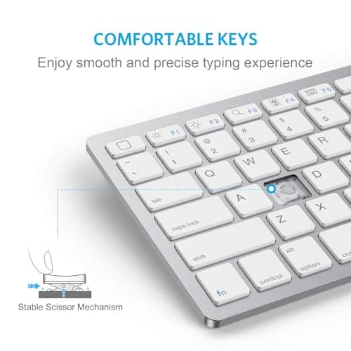 OMOTON Ultra-Slim Bluetooth Keyboard for iPad 11th/10th/9th/8th/7th, iPad Pro/Air/Mini and iPhone Series, Wireless iOS Keyboard with 12 Multimedia Keys for Office, Home, Travel, School, White — view 7