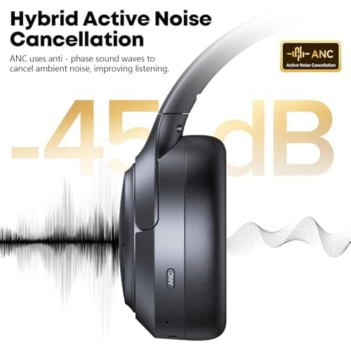 Hybrid Active Noise Cancelling Bluetooth 6.0 Headphones 120H Long Playtime, 6 ENC Mic, Over Ear Headphones Wireless, Hi-Res Audio, Memory Foam Earcup, Transparency Mode ANC Headphone for Travel Office — view 2