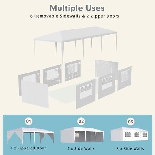 MELLCOM 10x30FT Party Tent, Outdoor Wedding Tent with 6 Sidewalls & 2 Zippered Doors for Holiday BBQ & Events, Birthday Parties (White) — view 3