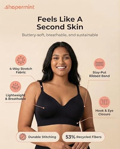 SHAPERMINT Seamless Wireless Bras for Women Full Support - Comfortable Bralette with Lift - No Underwire Soutien Gorge Femme - Plus Size Push Up Bra Black — view 7
