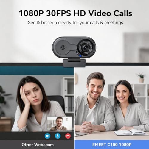 EMEET C100 1080P Webcam for PC, Built-in Mic, Rotating Privacy Cover, Portable Metal Clip, Computer Camera for Home Office, Meetings, Learning, Streaming, External Webcam for Desktop, Laptop, PC USB-A