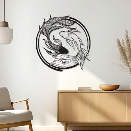 LWHZHE Metal Wall Decor - Japanese Style Wall Decoration Black Zen Wall Art Asian Room Decor for Living Room, Bedroom, Dining Room (Koi Fish) — view 7