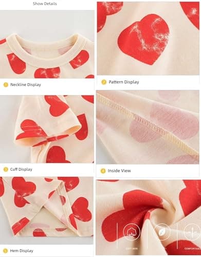 Winzik Girls Shirts Toddler Girl Short Sleeve T Shirt Kids Floral Tee Tops Summer Clothes 18M-8Y(7-8 Years, Heart Cherry Floral) — view 5