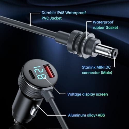 3-in-1 Starlink Mini Cable 10ft/3m, High Speed Charging USB C/USB A Ports, 12-48V Starlink mini car Charger to DC Cable Waterproof Accessorys — view 3