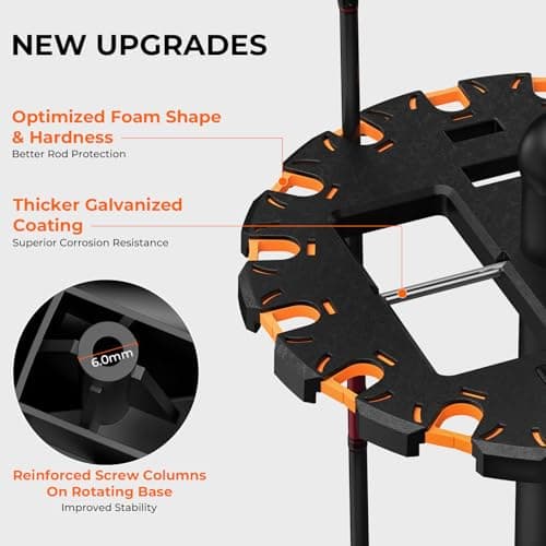 KastKing V16 Rotating Fishing Rod Holder for Garage, Floor Rack Holds Up to 16 Rods & Combos, Space-Saving Pole Organizer with Foam, Durable ABS, Fishing Gear Storage Gift for Men — view 3