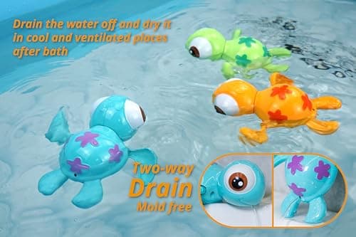 DUCKBOXX XX Wind-up Swimming Sea Turtles Bath Toy, No Battery Mold-Free Anti-Rust Interactive Montessori Toy for Kids 18M+ (3pcs) (Blue Green Orange) — view 2