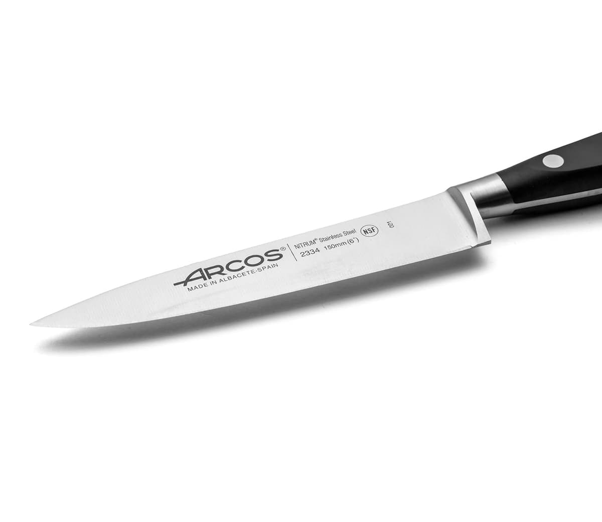 Arcos Cuchillo Chef Forjado Acero Inoxidable. Cuchillo Cocina Profesional Multiusos para Cortar Carne y Verduras. Mango Ergonómico Polioximetileno y Hoja 150mm. Serie Riviera. Color Negro. — view 3