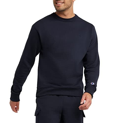 Champion Men's Crewneck Fleece Sweatshirt, Standard Fit, Midweight, C Logo, Available in Regular and Big & Tall, Deep Navy - C Logo, Large Tall