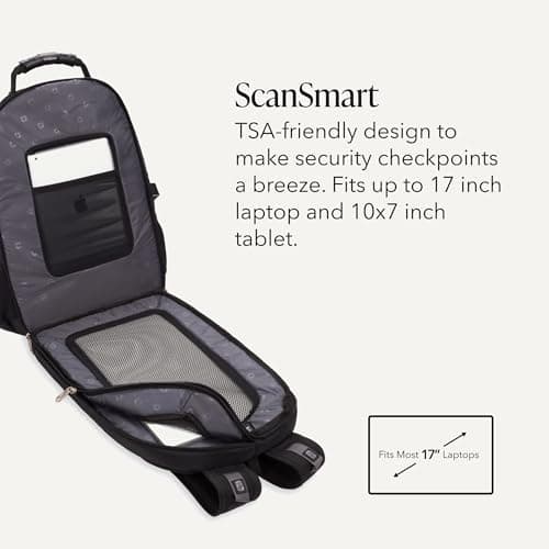 SWISSGEAR 1900 ScanSmart Laptop Backpack, Fits Most 17-Inch Laptops, TSA-Friendly Lay-Flat Design, RFID Protection, and Tablet Pocket, Black, 31L, 18.5-Inch — view 2