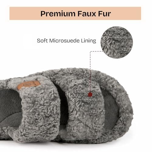 EverFoams Womens Fuzzy Open-toe Slippers Soft Comfy Memory Foam Indoor House Shoes Cool Gray,7-8 US — view 4