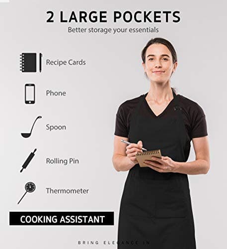 Syntus Adjustable Bib Apron with 2 Pockets Cooking Kitchen Aprons for Women Men Chef, Basic Black 2 Polyester — view 3