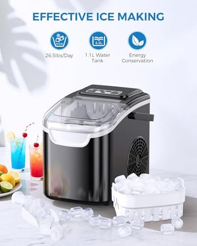 COWSAR Ice Maker Countertop, Portable Self-Cleaning Ice Machine, 26.5lbs/24Hrs, 8 Bullet Ice Cubes in 6 Mins, with Ice Basket and Scoop, Quiet Mini Ice Makers for Home, Kitchen, Bar, Camping — view 2